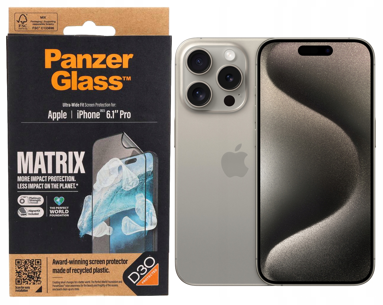 Tvrzené Sklo Ultra-Wide Fit Matrix PanzerGlass pro iPhone 15 Pro 6,1"