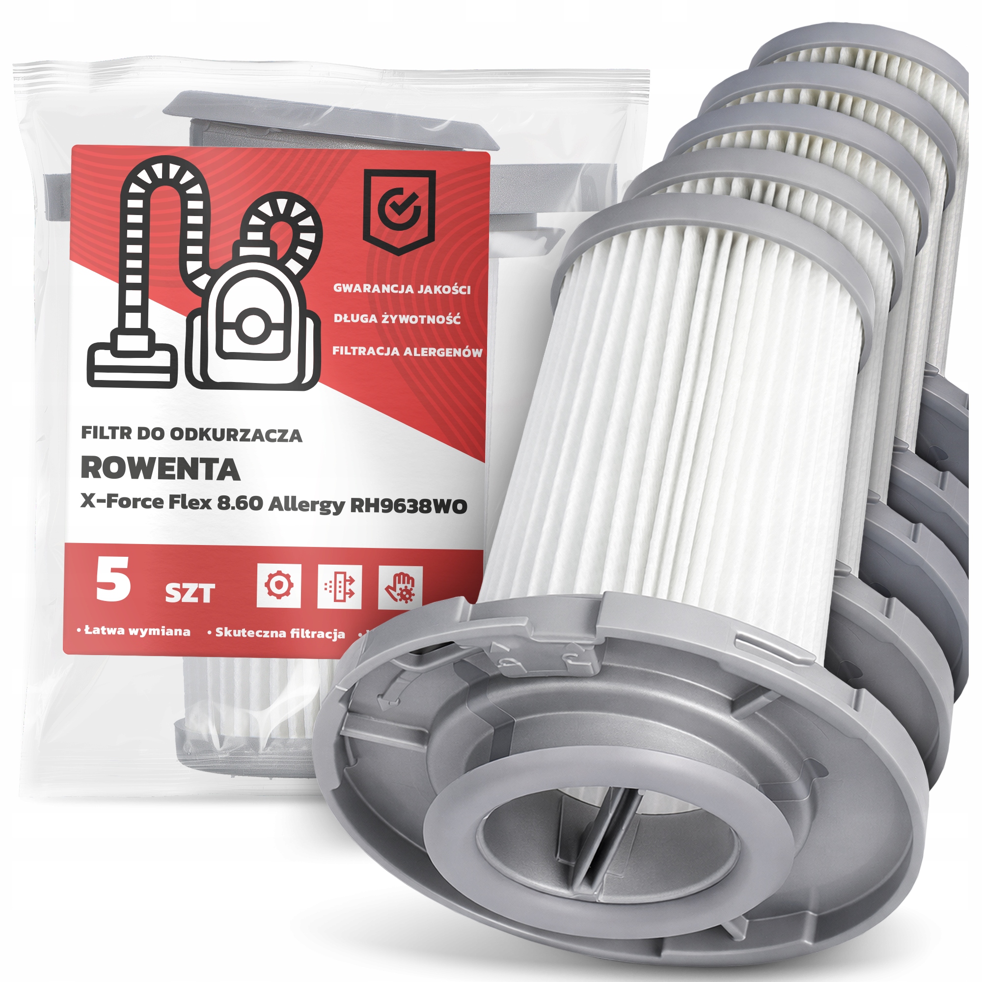 5 x Filtr Pro Vysavač Rowenta X-Force Flex 8.60 Allergy RH9638WO Em-w