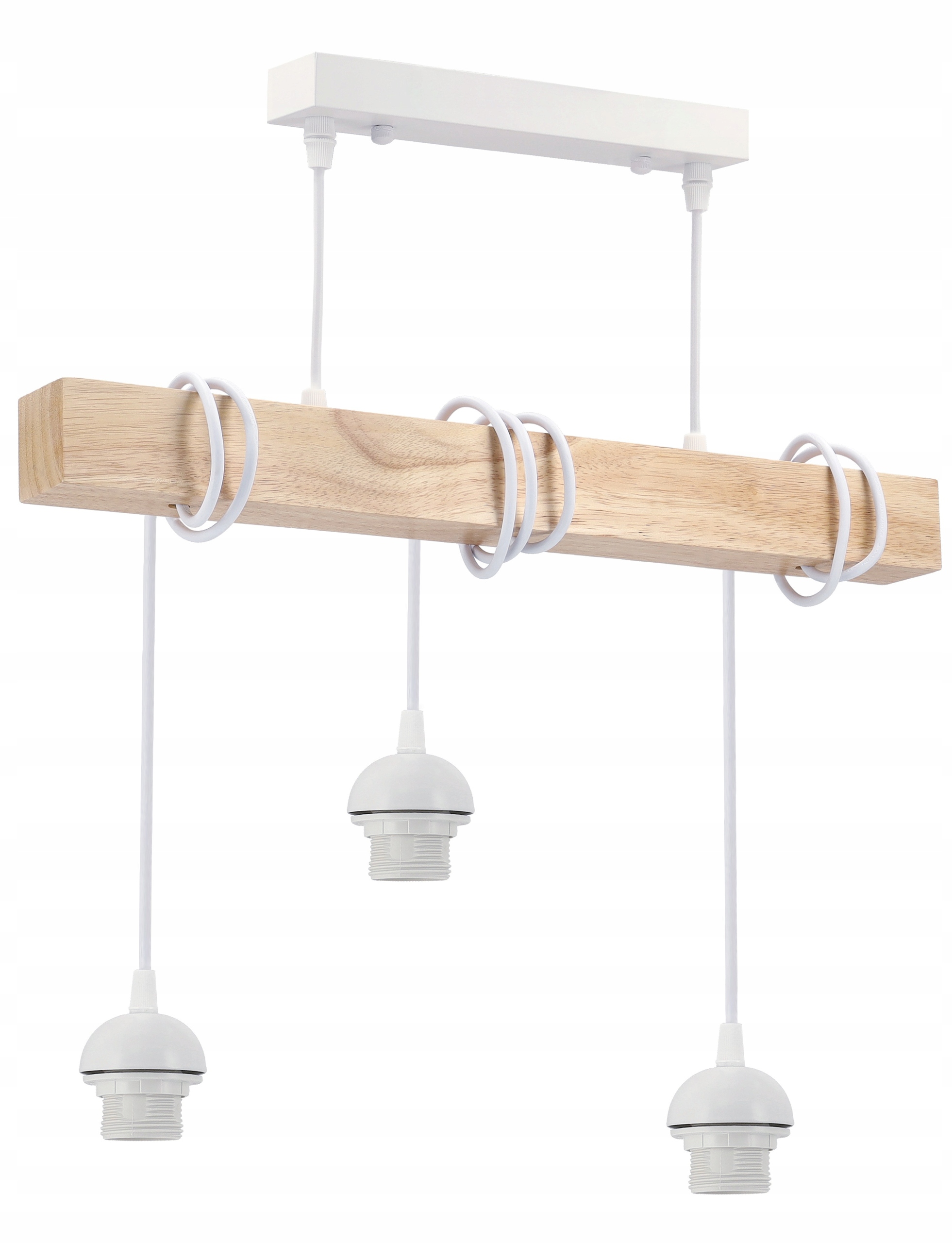 Závěsná Led lampa Bílá 3xE27 Lustr Dřevo Nastavitelná na stínítko