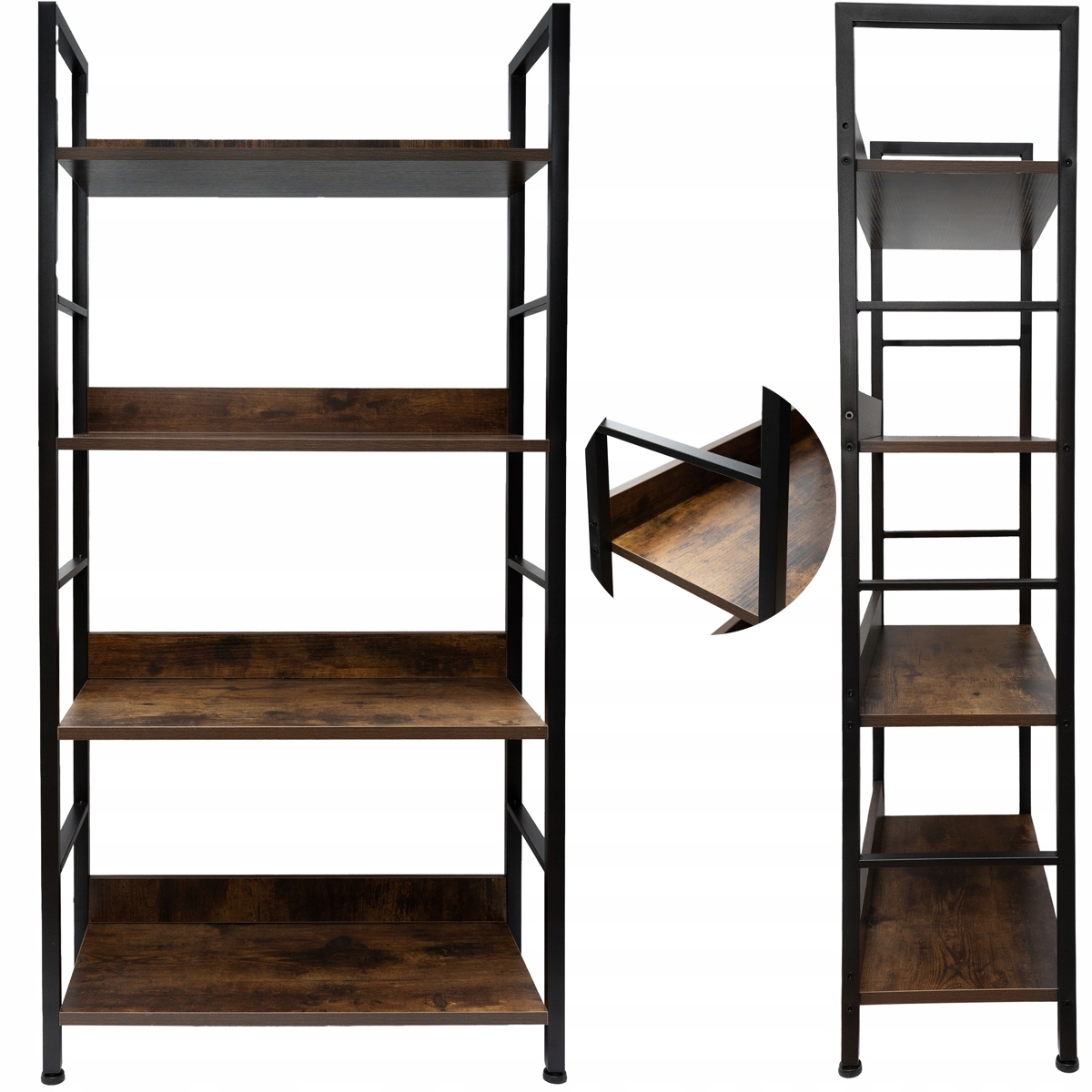 Loftový Regál Industriální 4 Policový Kovový Na Knihy Dub/černý Rustic