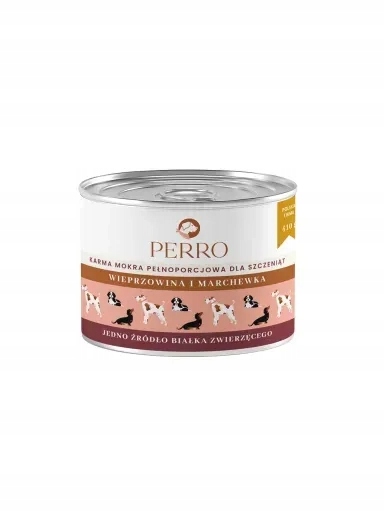 4x Perro Vlhké krmivo Mono pro štěňata Vepřové maso a mrkev 410 g