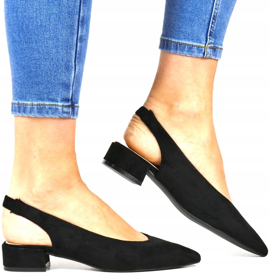 iButy Lodičky Bez Paty Na Nízkém Podpatku Černé Semišové Pásek Na Gumičce