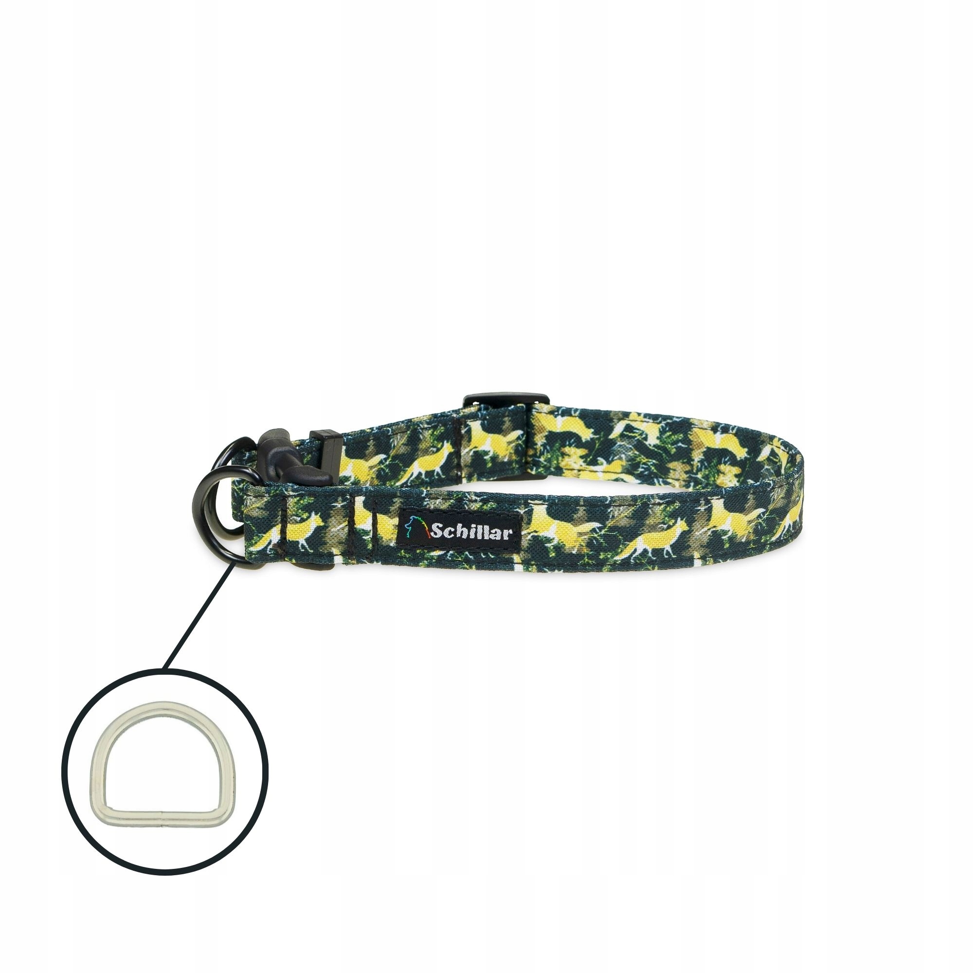 Obojek na sponu double lock pro velkého psa, černý, zlaté lišky, L, XL, 40-60 cm