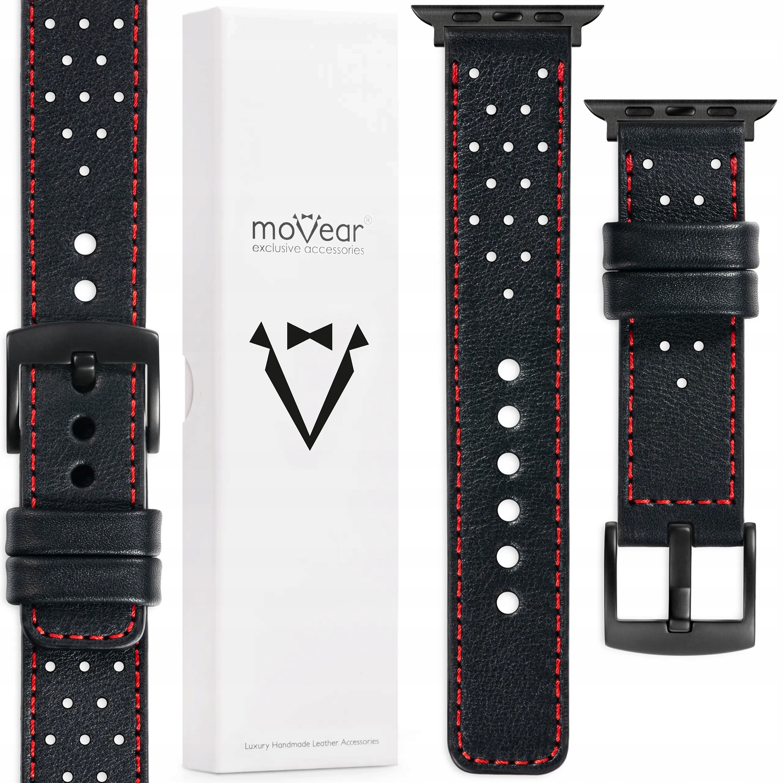 Kožený řemínek pro Apple Watch 42/41/40/38mm Polský Černý Movear