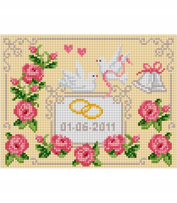 Výšivka křížková sada, kanva+mulina+jehly, 18x24cm, svatební suvenýr (0624)