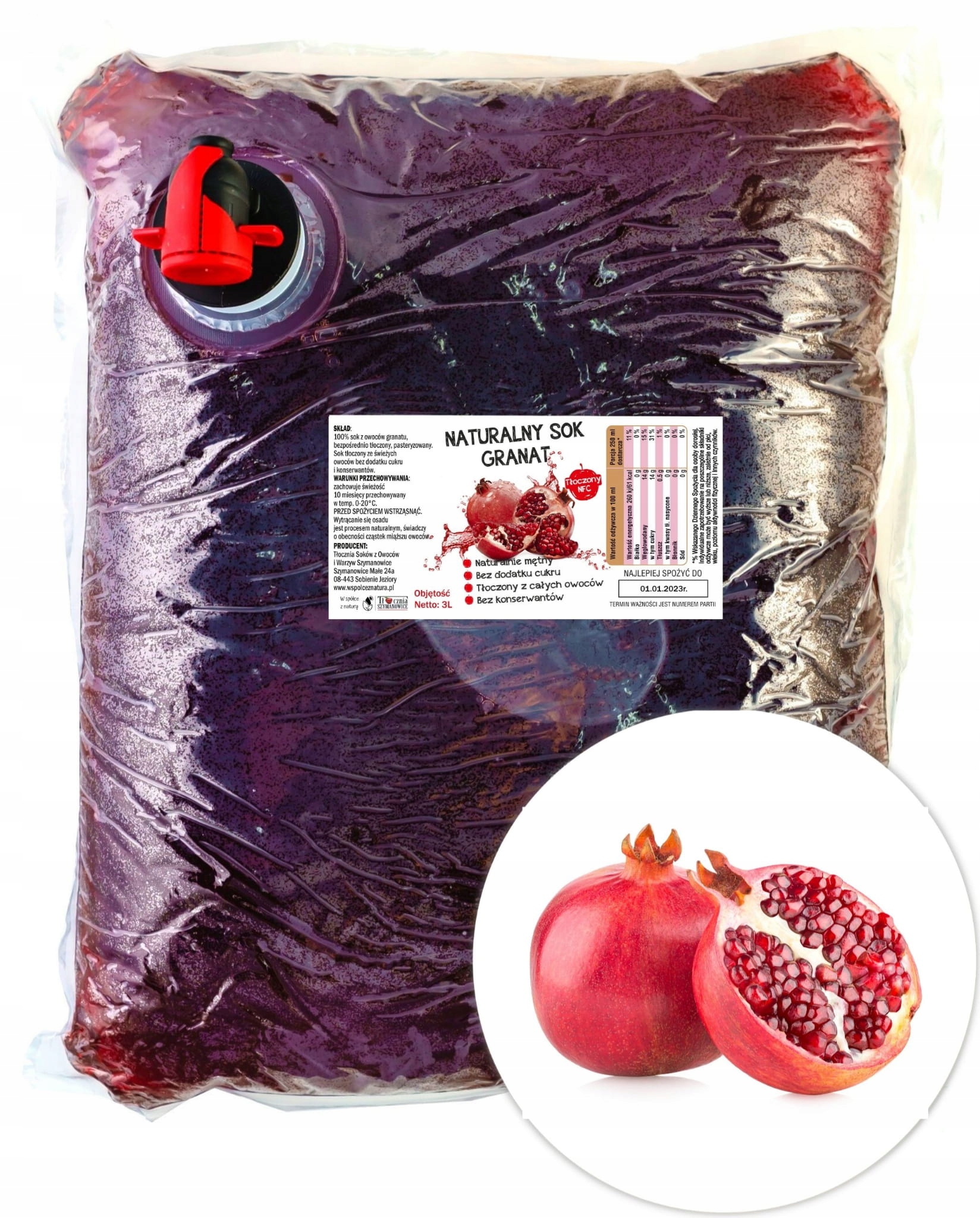 

Sok z granatu 100% granat tłoczony naturalny 3L