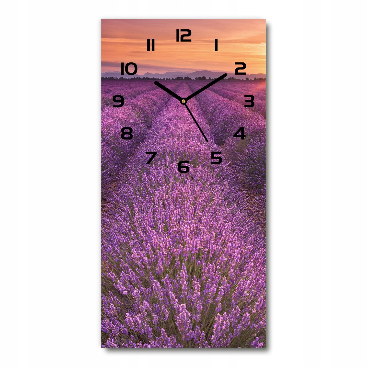 Tichý vertikálny nástenný hodinový stroj Pole levandule 30x60 cm