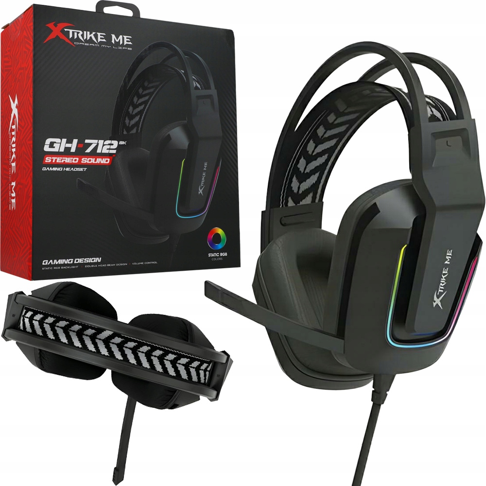 Gamer Fülre helyezhető fejhallgató mikrofonnal, Xtrike Me GH-712 Rgb 3,5 mm Usb