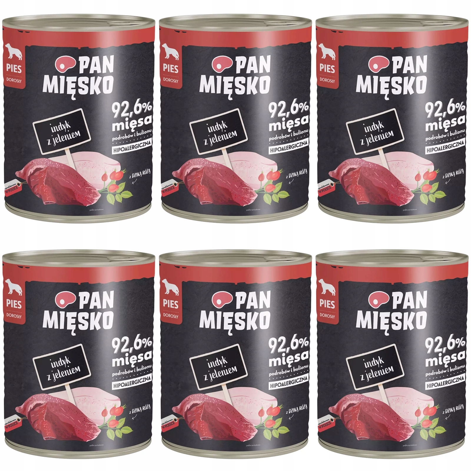 Levně Pan Mięsko Krůta Jelen krmivo pro psa mokrá konzerva 6 x 800 g bez obilovin