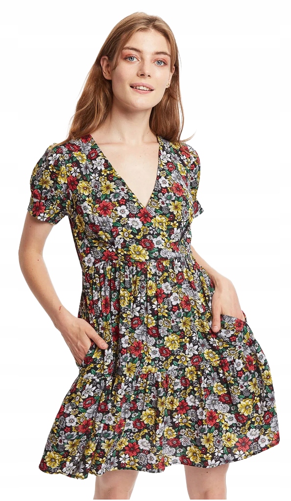 Louche Barevné Šaty S Volánem A Květinovým Potiskem Xs Jpb