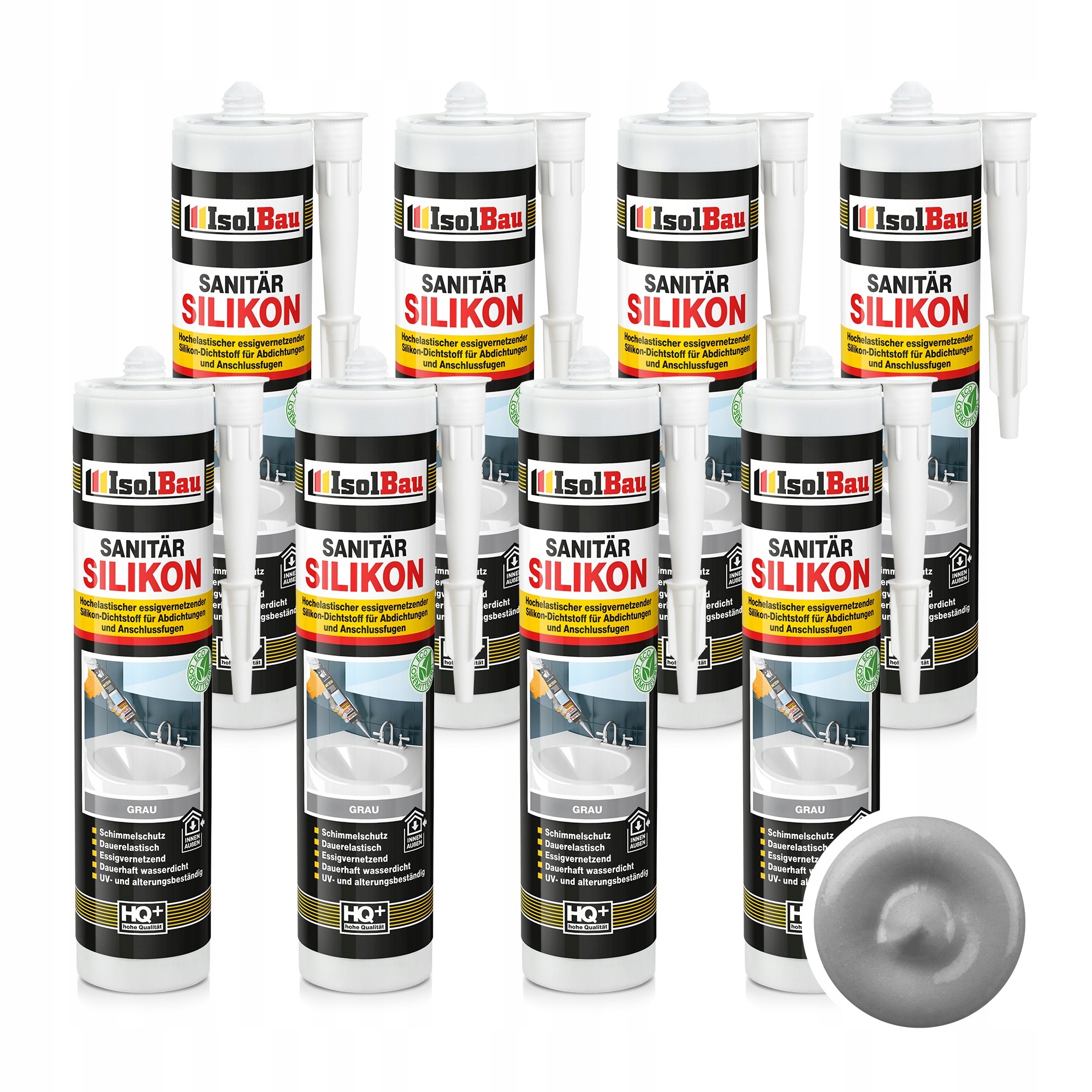 Silikon Sanitární šedý IsolBau 8 x 300 ml Odolný vůči protiplísňový