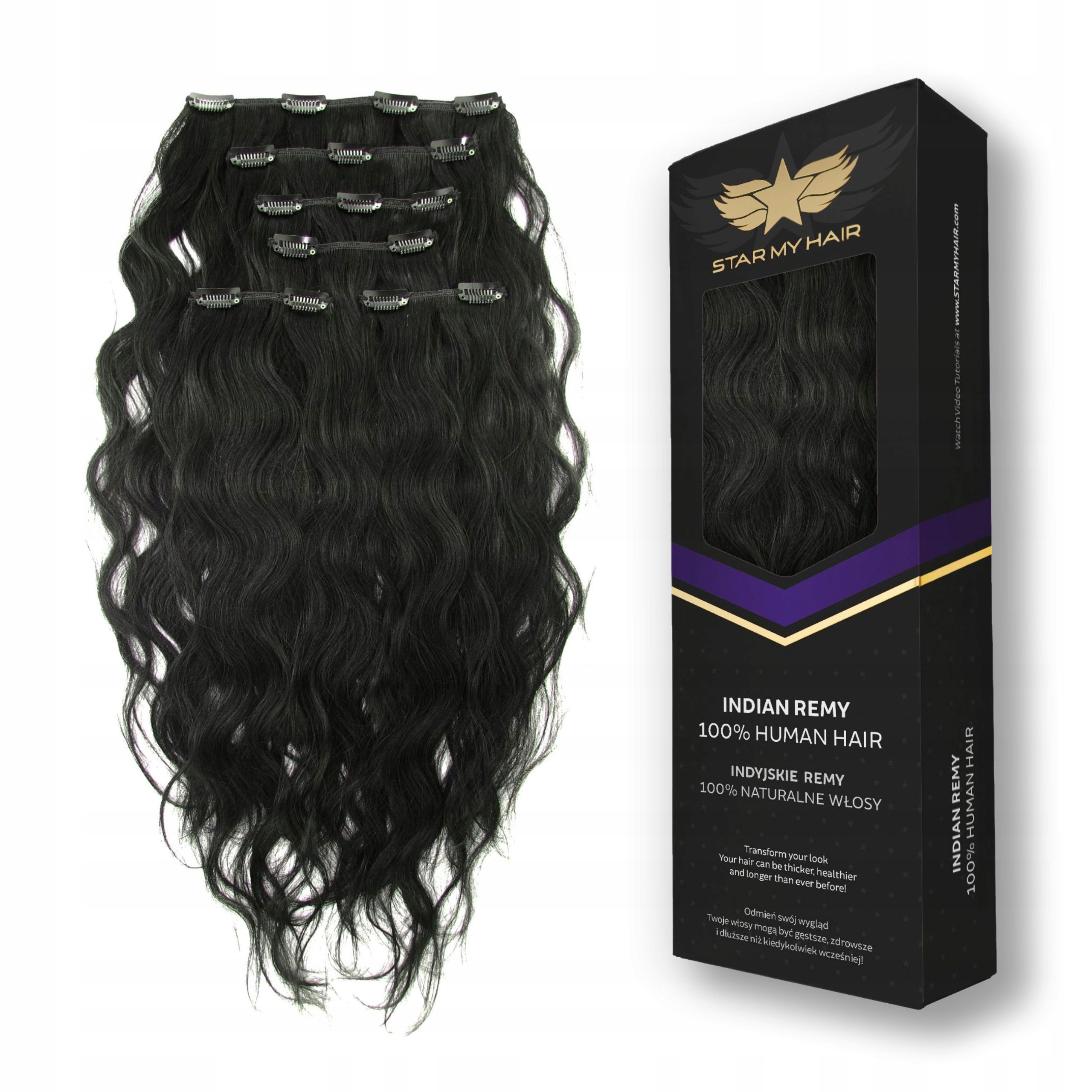 Włosy indyjskie doczepiane Clip In On 50-55 cm 6 taśm 75g Falowane Fale