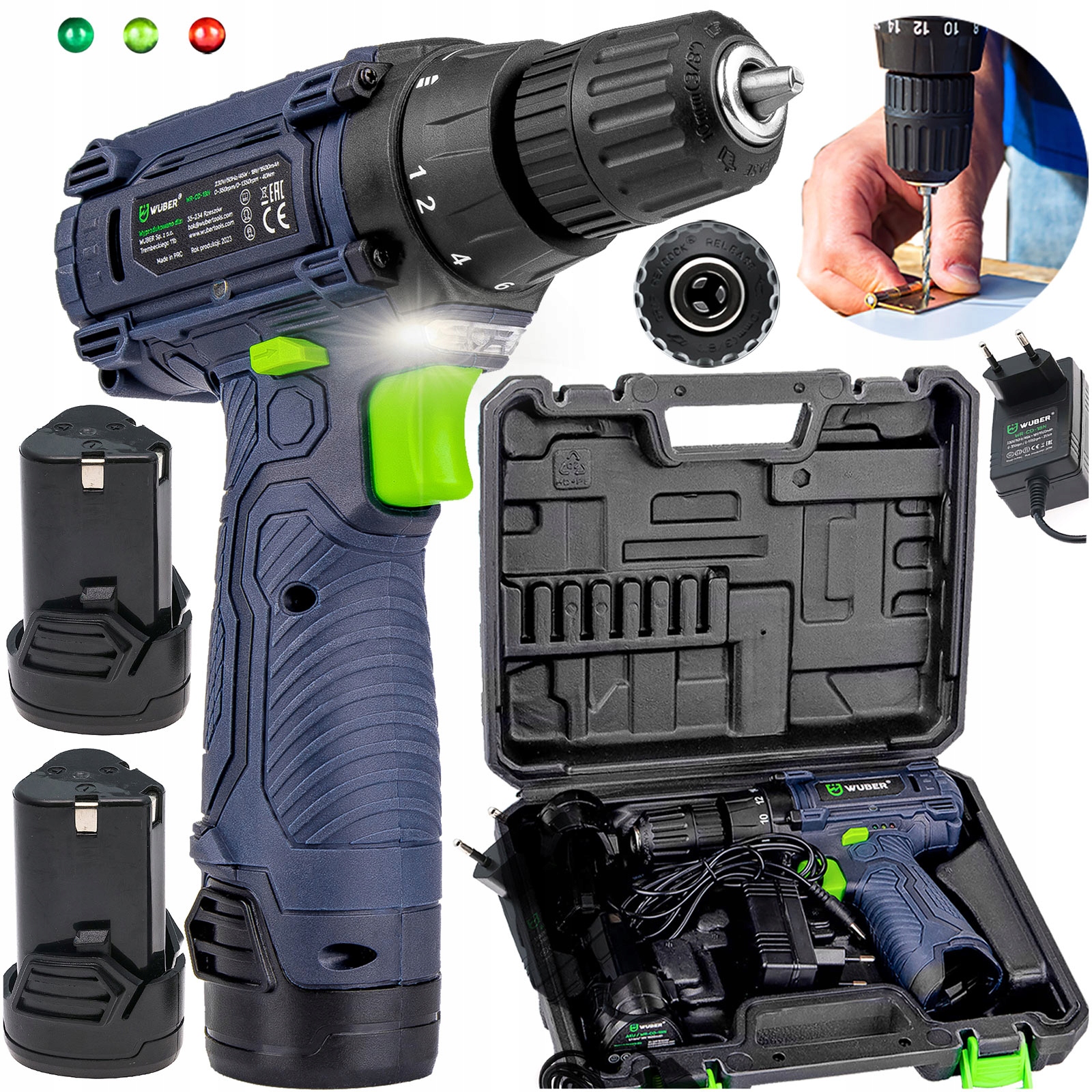 Akumulatorowa Wiertarko Wkrętarka 2XAKU +walizka Zestaw XL 18V 2 Biegi 35Nm