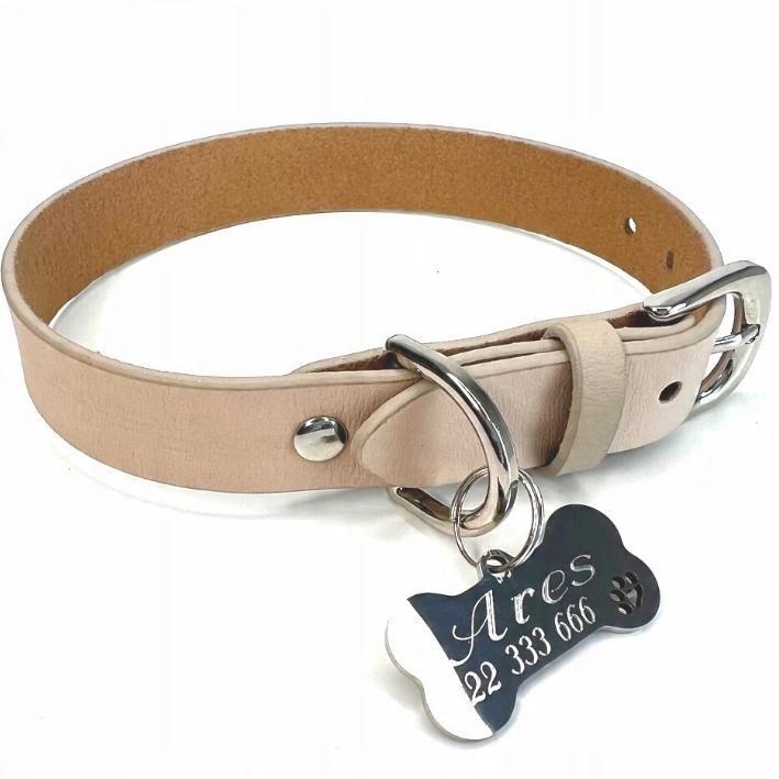 

Obroża dla psa Skóra Z Imieniem Luna beż- 2CM M
