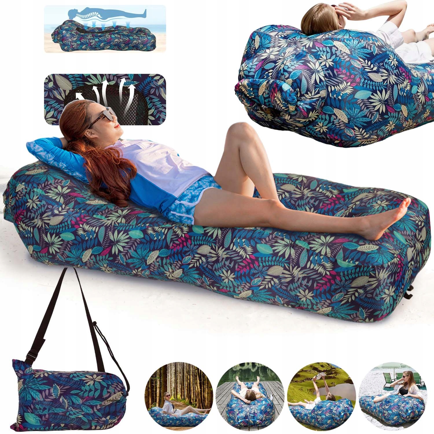 Nadmuchiwana Rozkładana Sofa Lazy Bag Air Na Plaże Fotel Materac Leżak