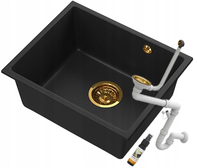 Jednokomorový granitový dřez dřez pod desku 50 zlatý sifon