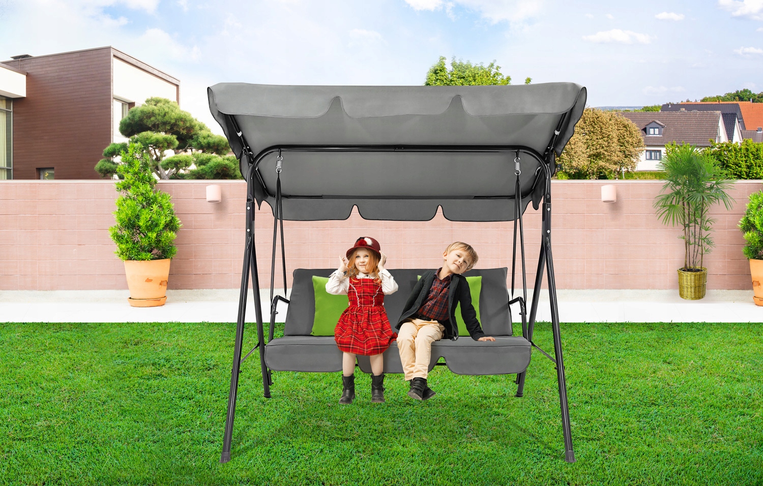 HUŚTAWKA OGRODOWA WOLNOSTOJĄCA 3 OSOBOWA ŁAWKA BUJANA DASZEK CASPI SZARA Styl nowoczesny