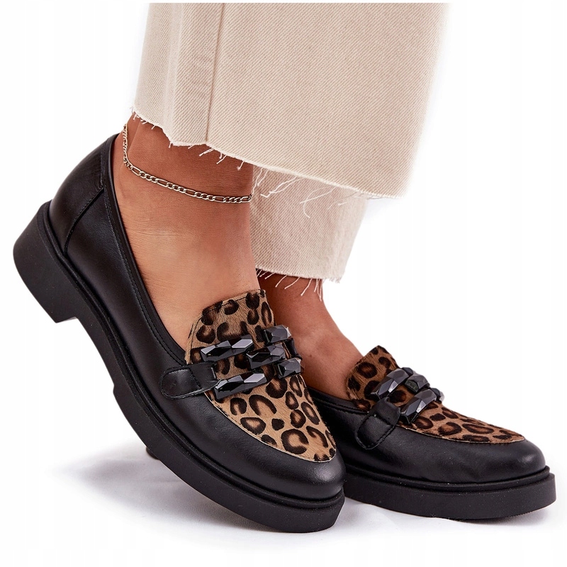 Dámské Mokasíny Kožená Ozdoba Panterka Laura Messi 2965 Černá 39