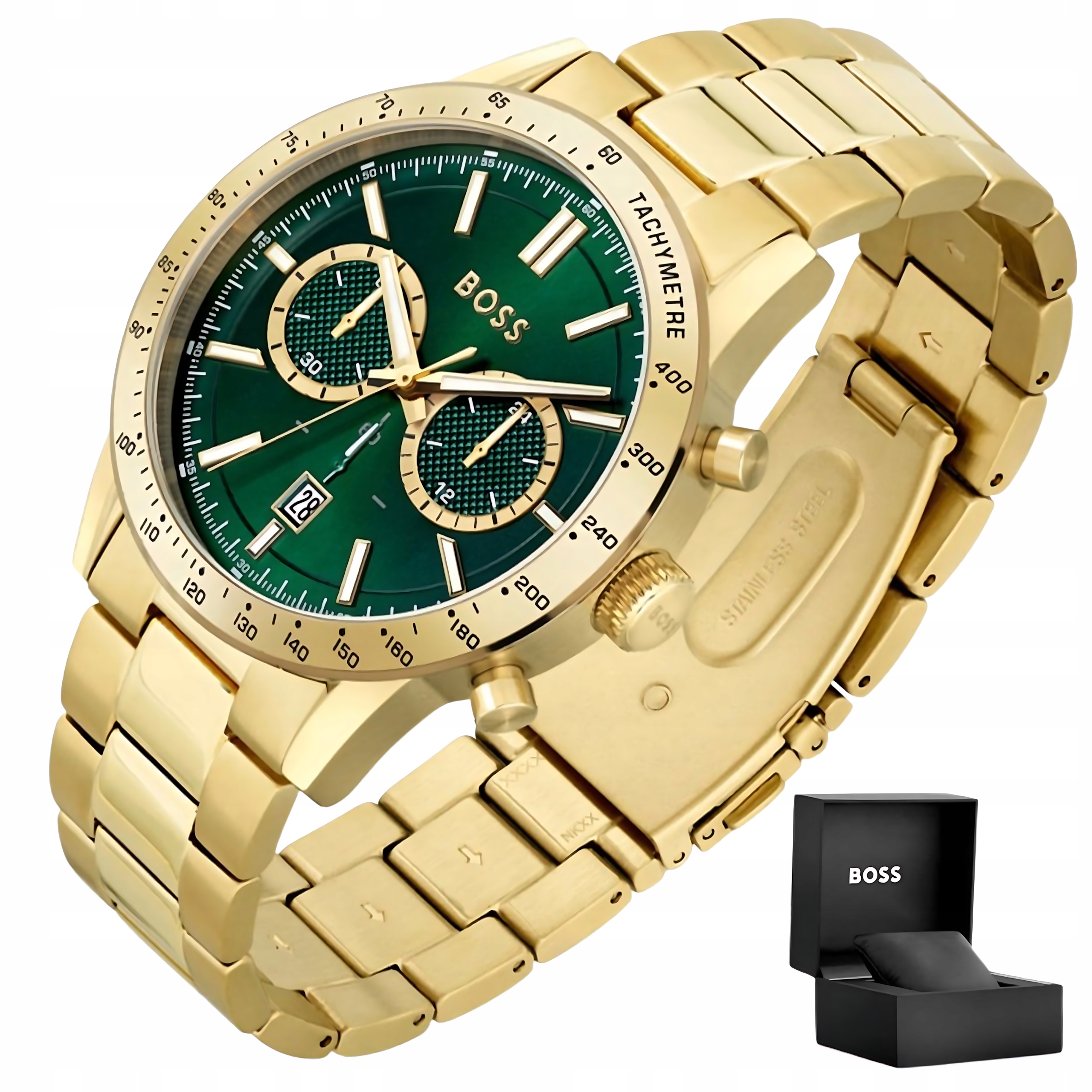 Pánské Hodinky Hugo Boss 1513923 Allure Zlatý zelený ciferník Chronograf WR50