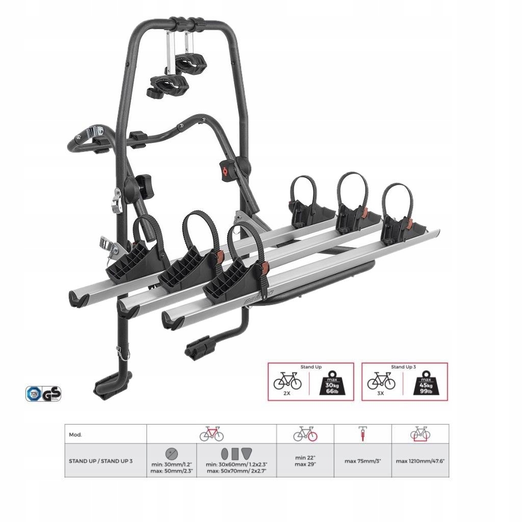 UCHWYT ROWEROWY BAGAŻNIK NA KLAPĘ 3 ROWERY STANDUP Waga produktu z opakowaniem jednostkowym 12.7 kg