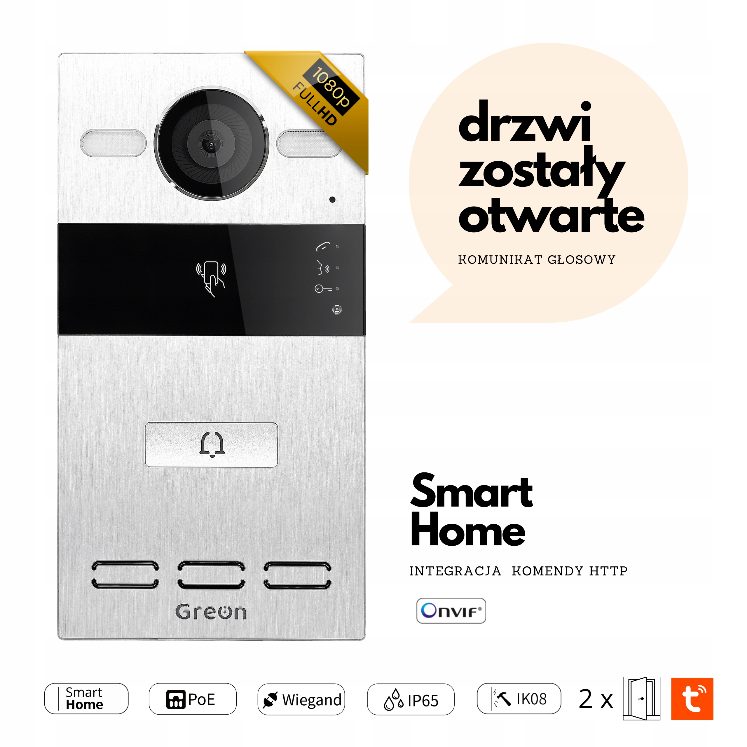 WIDEODOMOFON IP/SIP GREON GR-OS10-1B TUYA HTTP brama jak Akuvox R20 Stan opakowania oryginalne