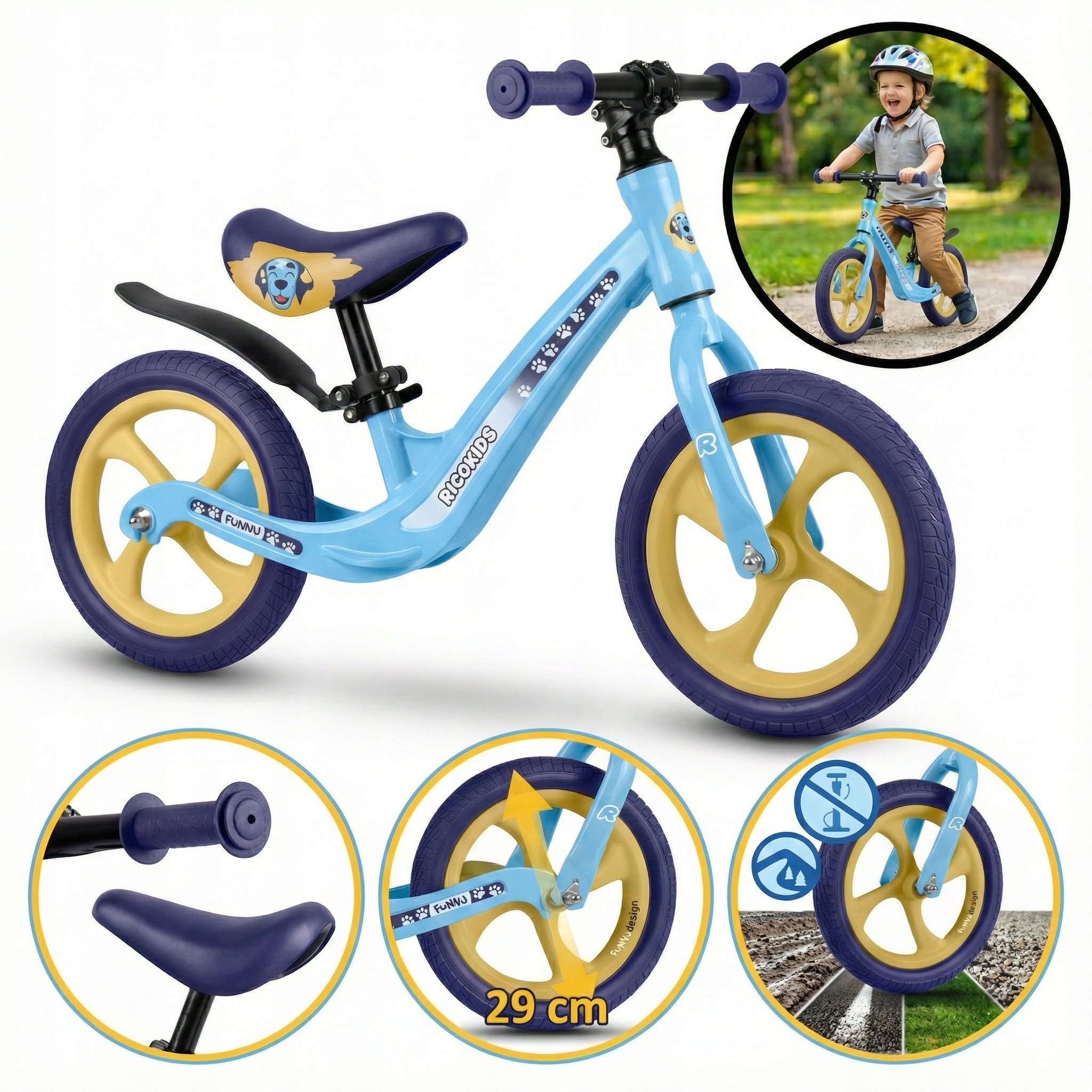 Rowerek Biegowy Dla Dzieci 2-5 Koła Eva 12'' Regulowany Lekki Nauka Jazdy