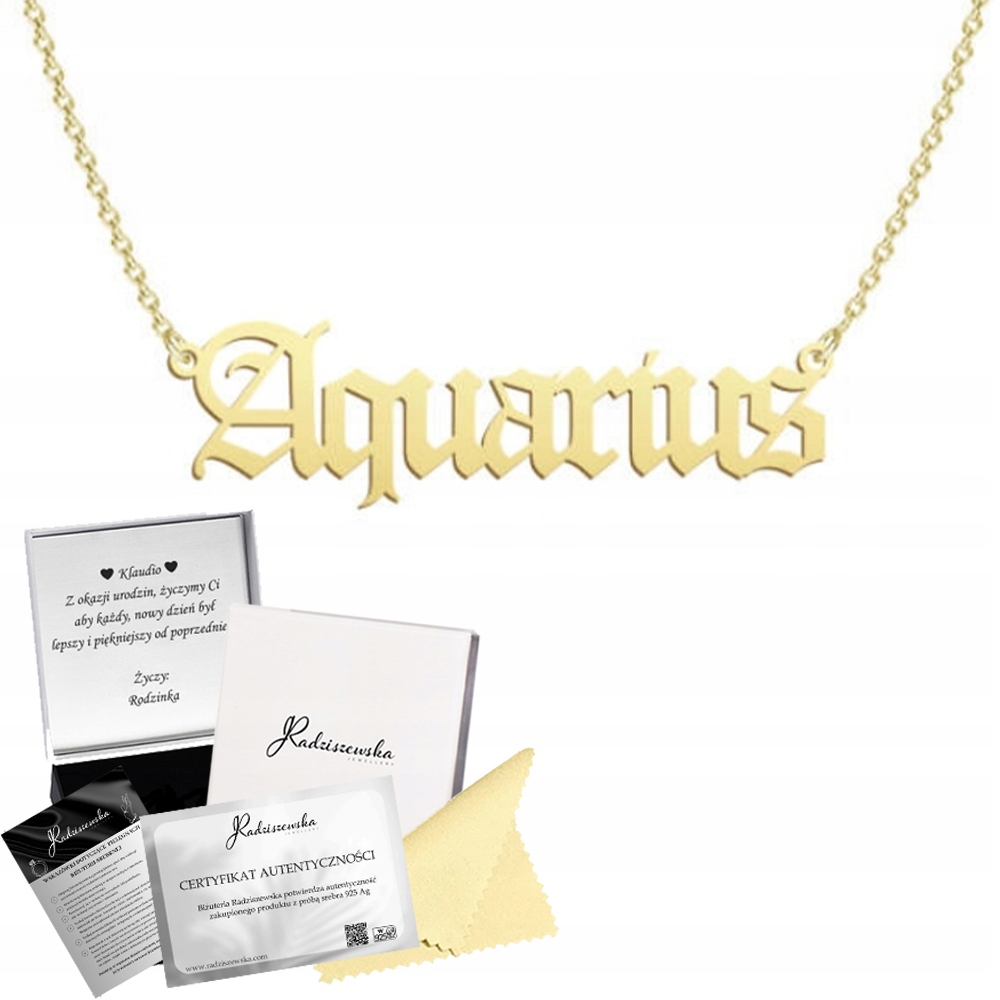 Náhrdelník Zlatý Vodnář 925 Řetízek Dedikace Žena Dárek