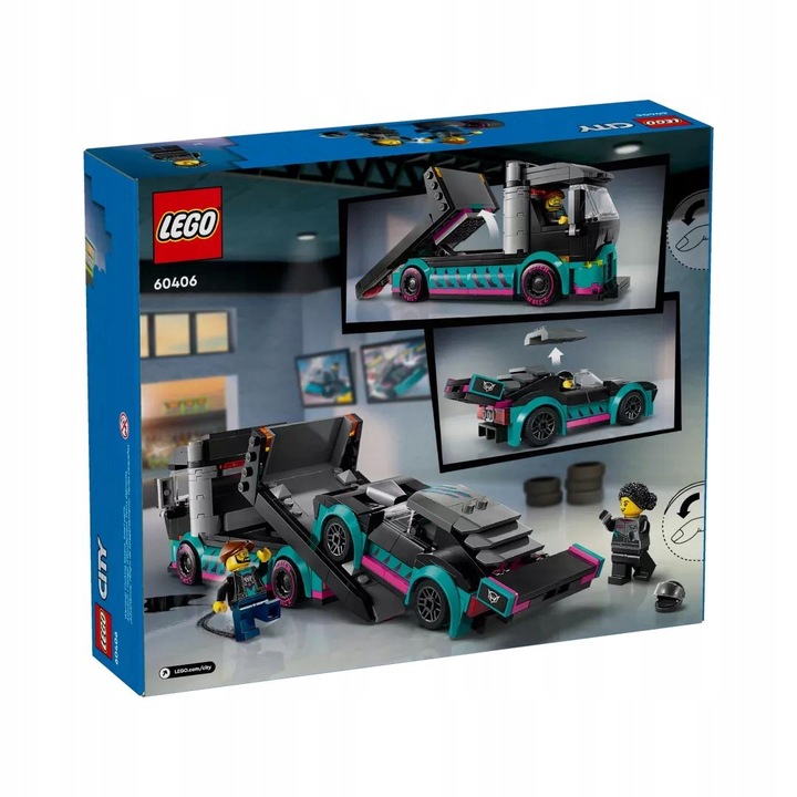 LEGO CITY 60406 SAMOCHÓD WYŚCIGOWY AUTO WYŚCIGÓWKA I CIĘŻARÓWKA TIR LAWETA Wiek dziecka 6 lat +