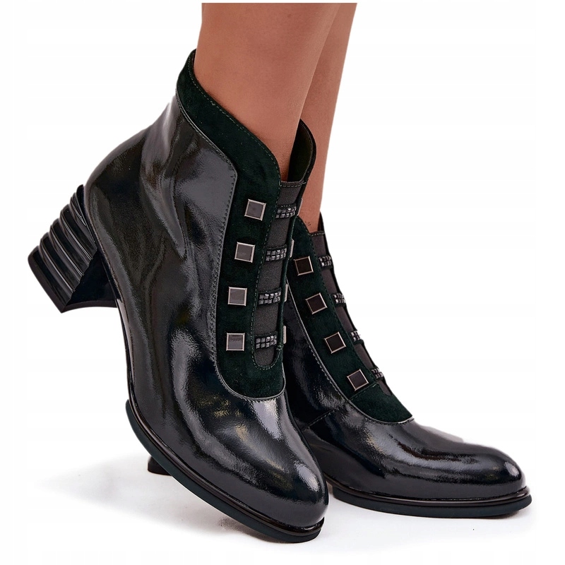 Dámské Kotníkové Boty S Lakovaným Sloupkem D&amp;ACR52-696 Tmavě Zelené 38