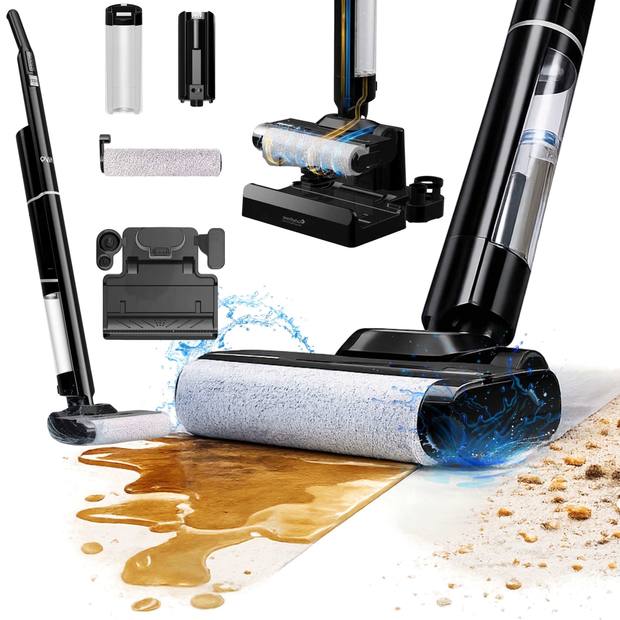 Odkuracz Pionowy Bezprzewodowy Mop Myjący 2W1 Samoczyszczący Aluminiowy Pro