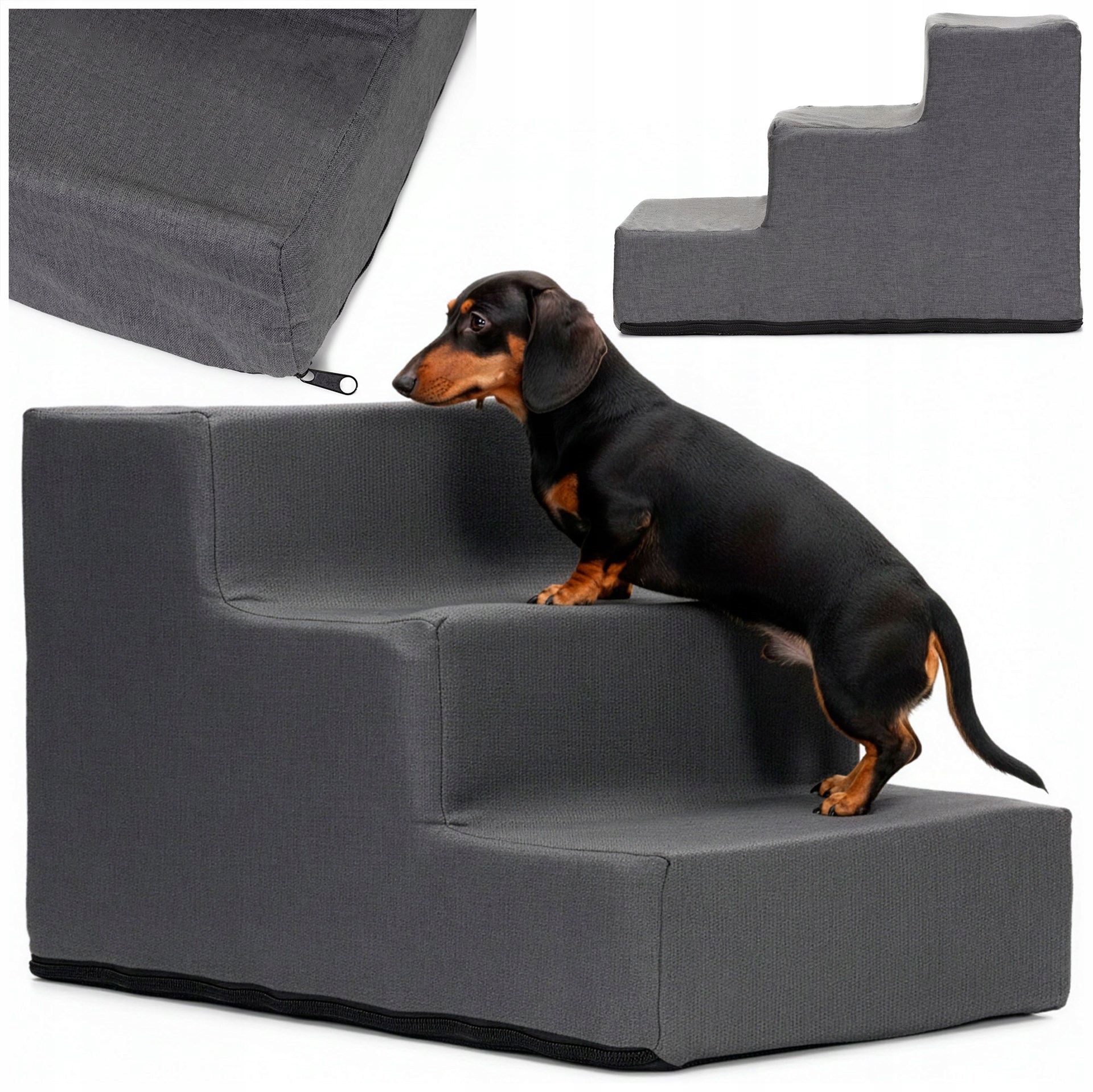 Levně Schody Pro Psa Kočku Zvířata Schody Šedé Měkké 30 cm Stupně Plošina