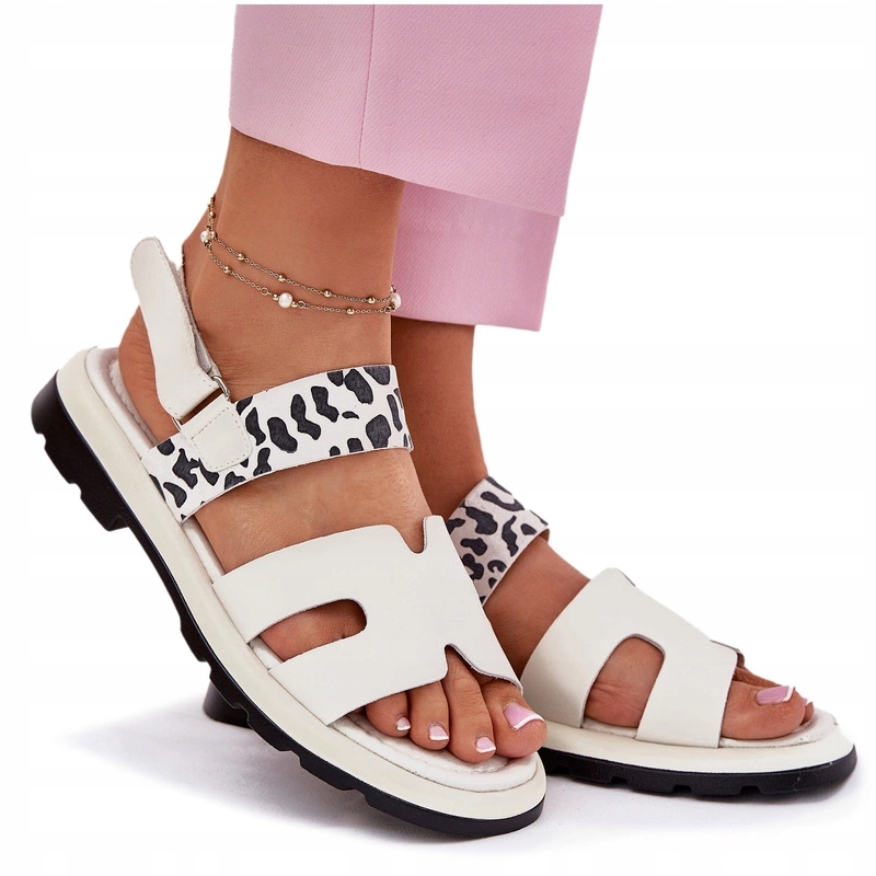 Dámské Sandály Přírodní Kůže Plochý Podpatek Suchý Zip Vinceza 66780 Béžová 36