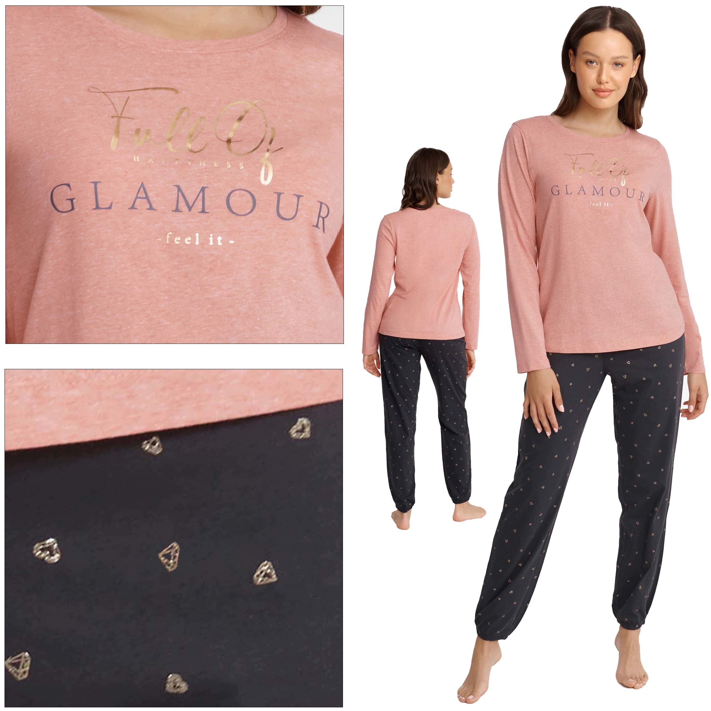 Henderson Ladies dámské dlouhé pyžamo Glam jz23 40936 růžové S