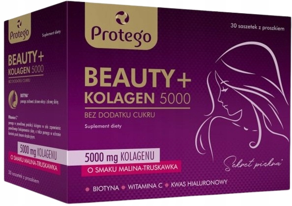 Protego Beauty kolagen 5000 Smak Malina Produkcja kolagenu Włosy Skóra