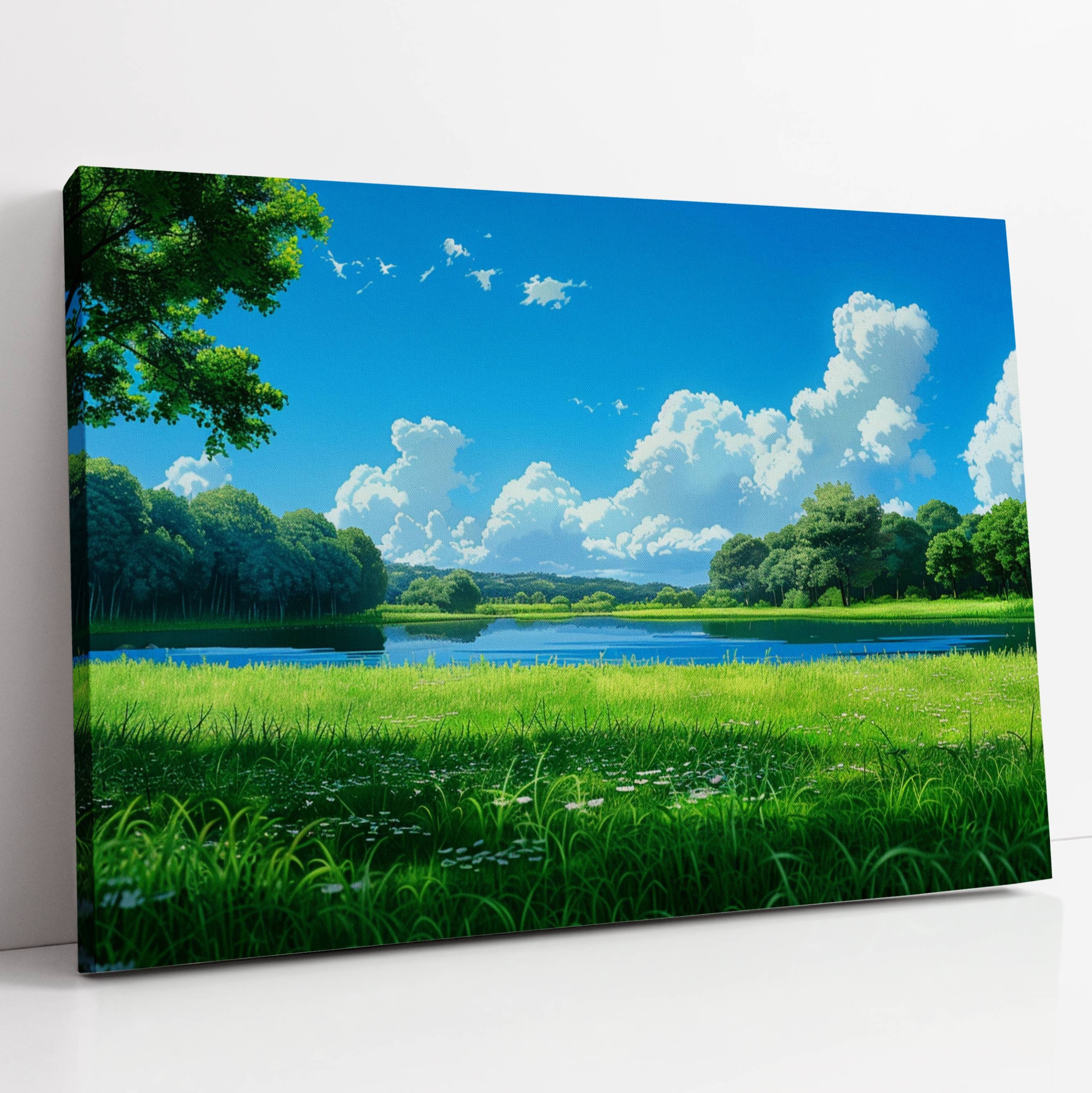 Obraz na plátně Louka nad jezerem krajina do domu obývacího pokoje 100x70