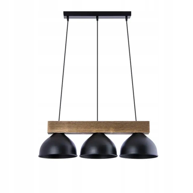 Lampa Wood loftová drevená tyč nad jedálenský stôl, čierne kovové tienidlá