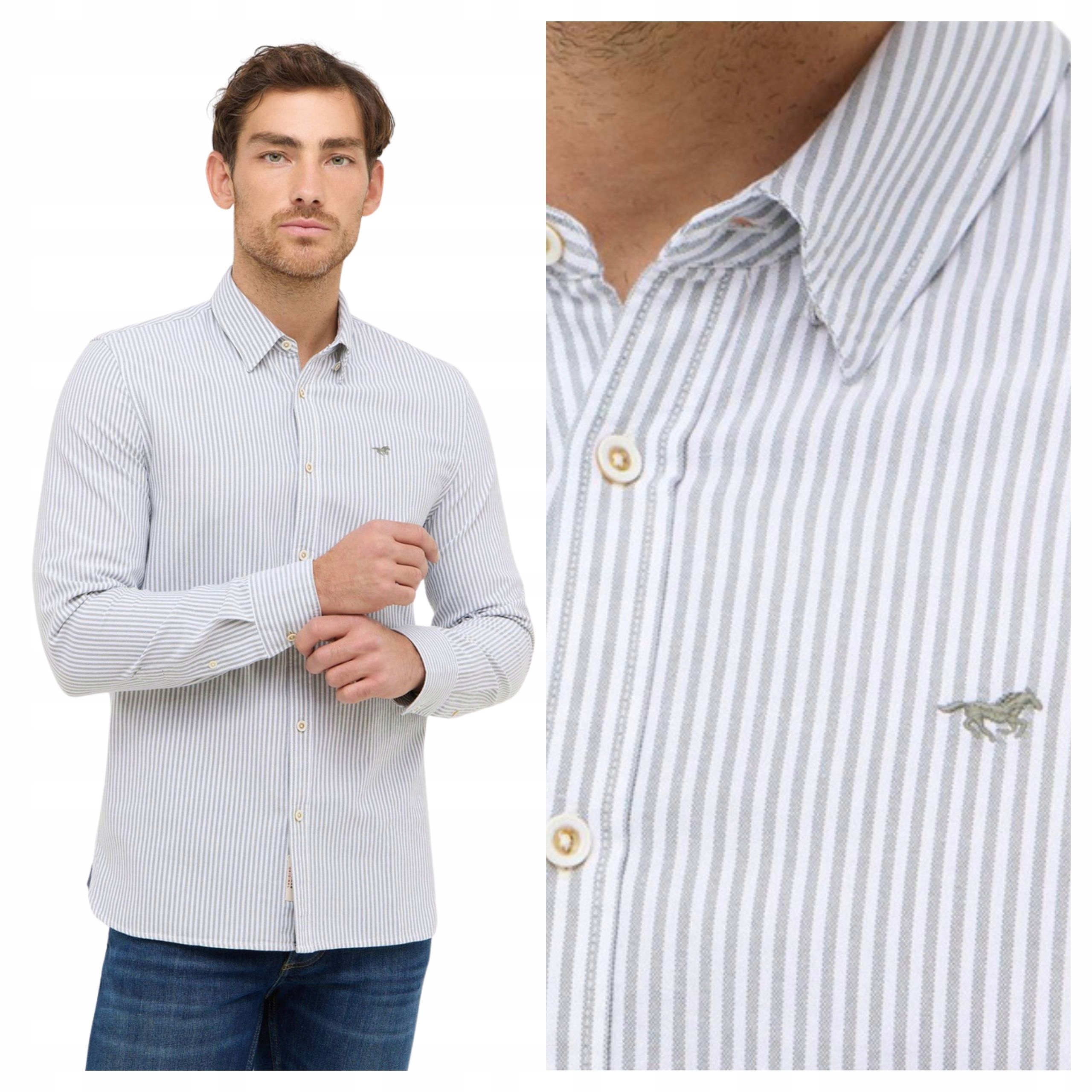 Pánská košile Mustang Edinburgh Bavlněná Zelená Pruhy Regular XXL