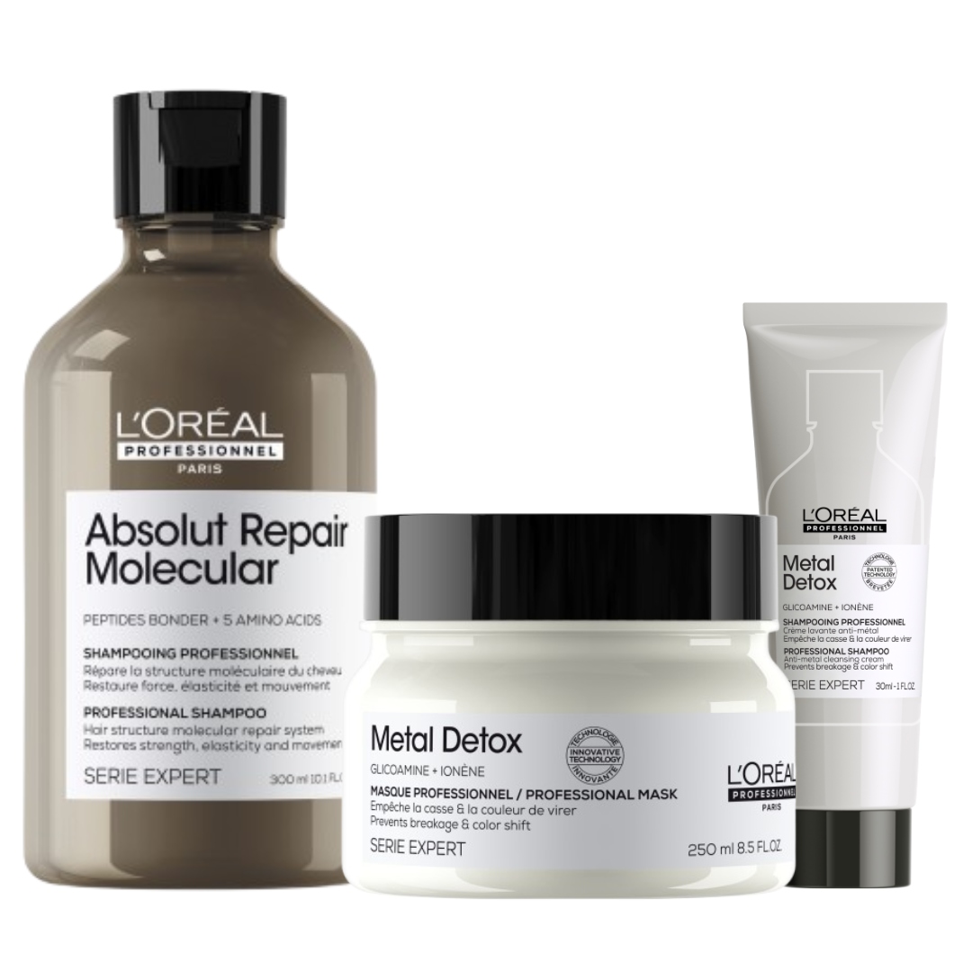 Loreal Absolut Repair Molecular szampon, Metal Detox maska do włosów 250ml