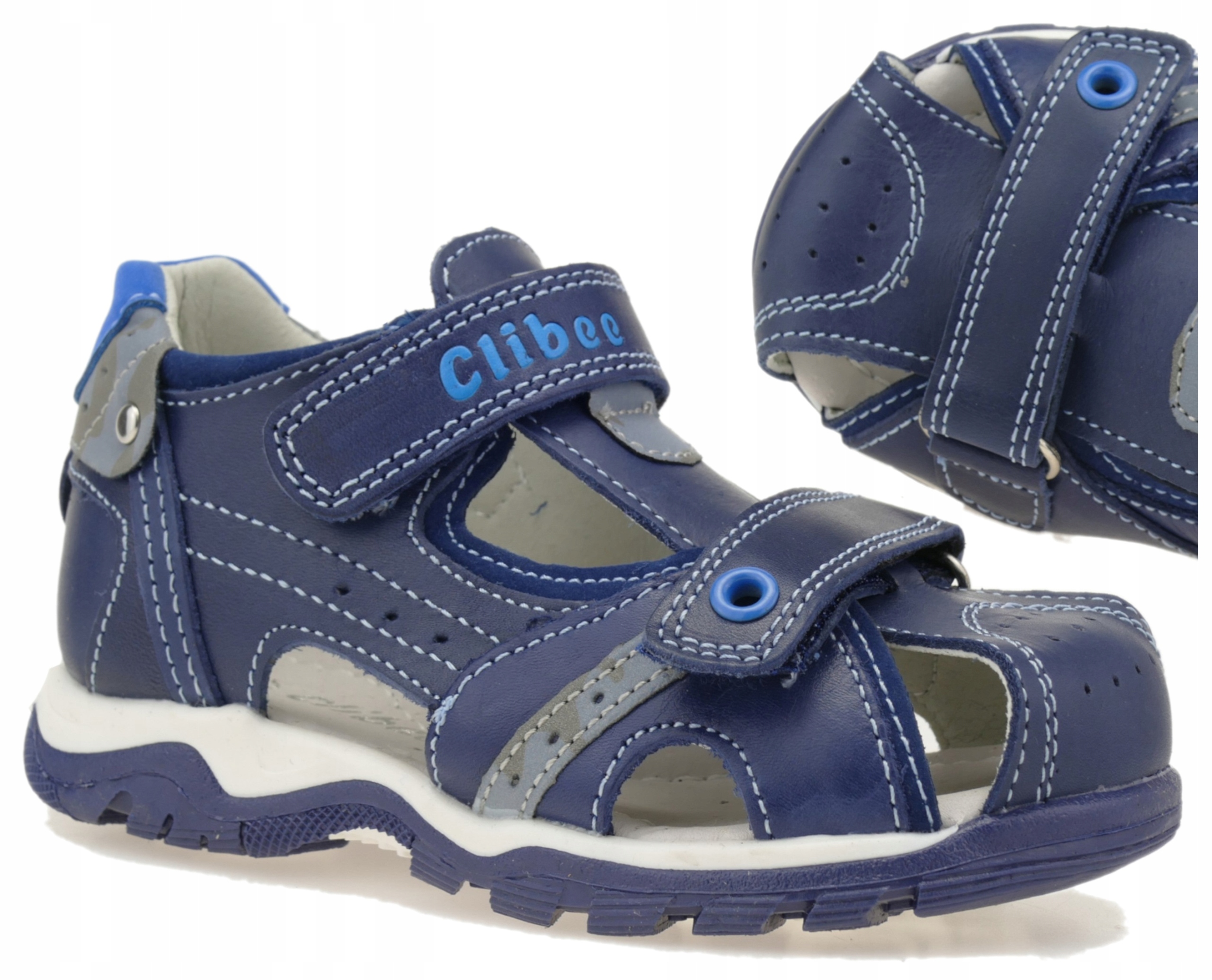 SKÓRZANE SANDAŁY CHŁOPIĘCE BUTY DZIECIĘCE KRYTE SANDAŁKI NA RZEPY R. 28