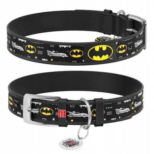 Levně Kožený obojek pro psa WauDog Batman, nastavitelný, velikost S 29-38 Cm