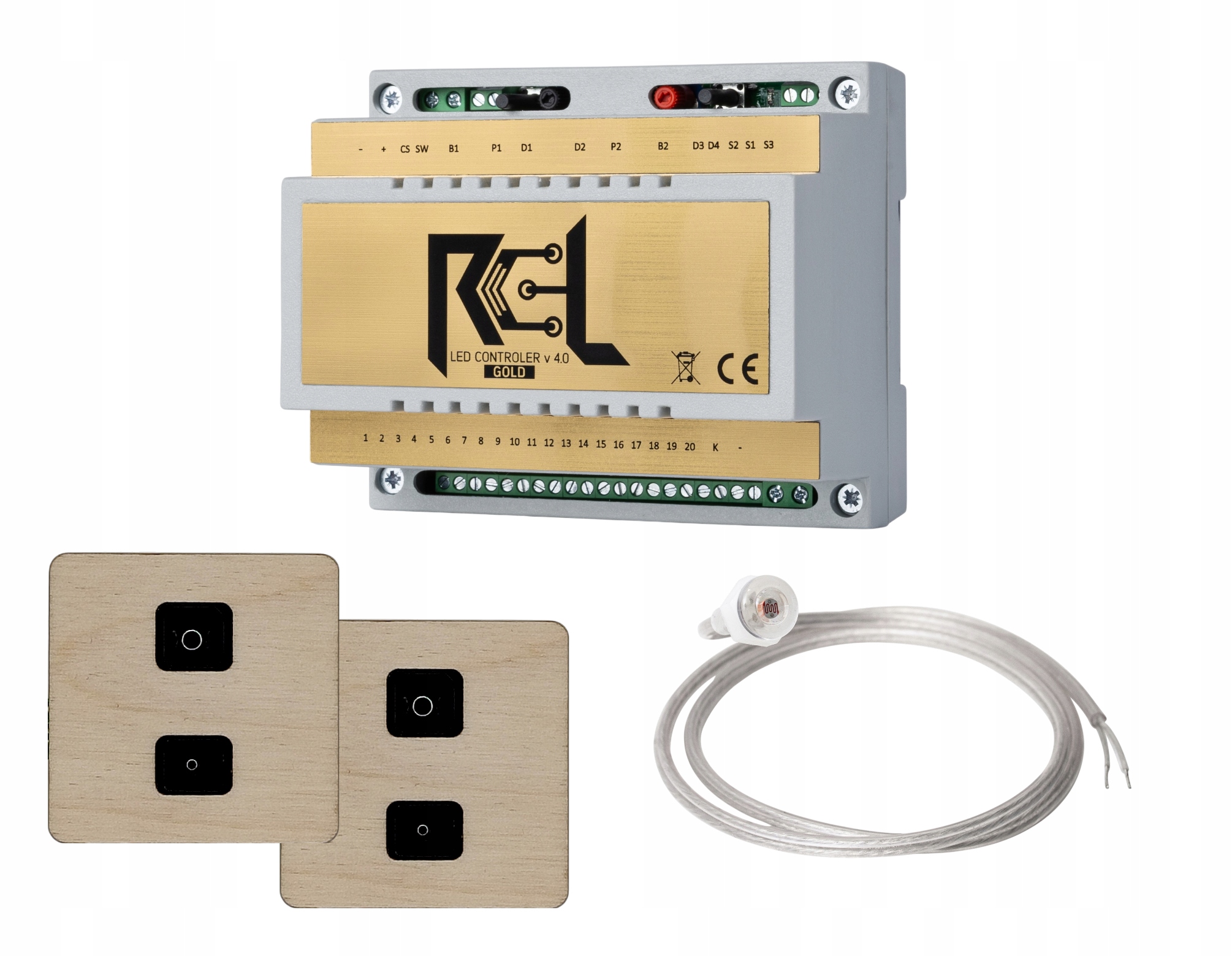 Schodišťový ovladač Rcl-led Gold, senzor vzdálenosti GP_1_WOOD_NATURAL_SMALL