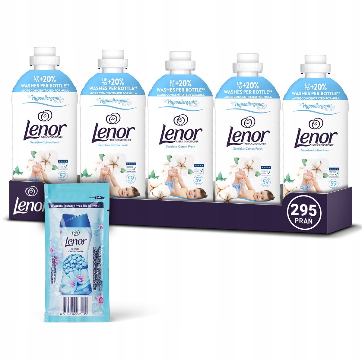 Lenor płyn do płukania Sensitive Cotton 295 prań, 5x1,2L