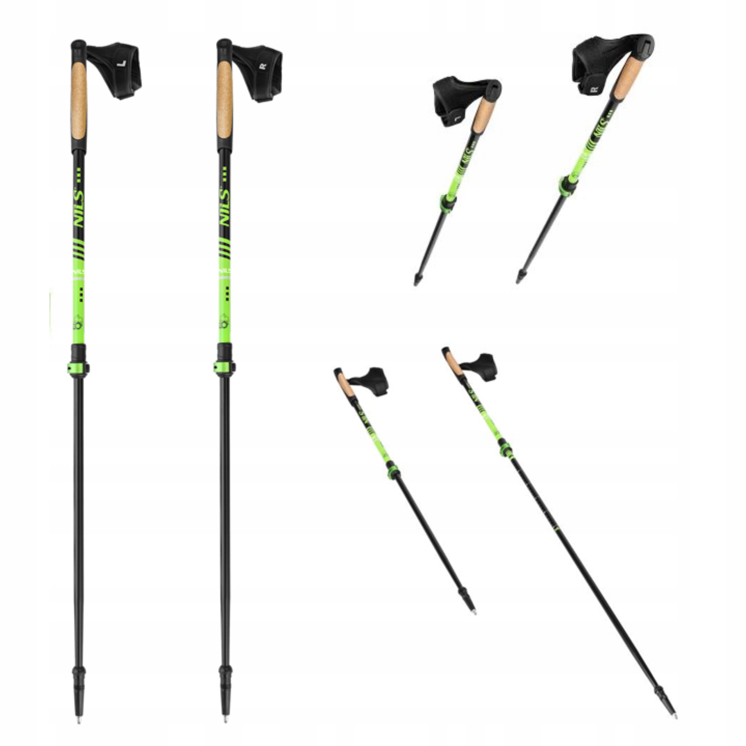 Zielone Kije trekkingowe do nordic walking regulowane aluminiowe Nils