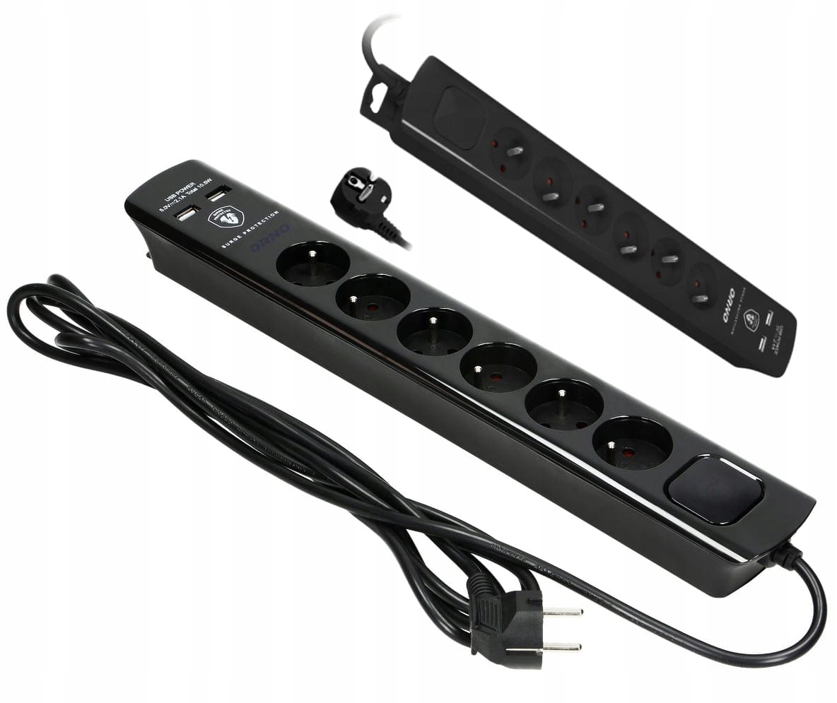 PRZEDŁUŻACZ USB ANTYPRZEPIĘCIOWY 6xGn 2xUSB 3m