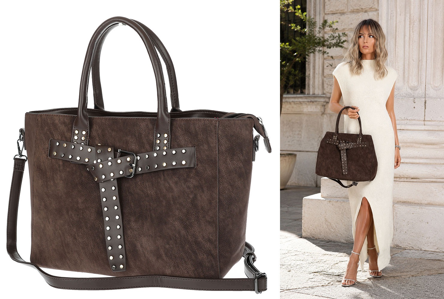 Dámská shopper kabelka kufřík elegantní taška do práce MC812 Čokoládová