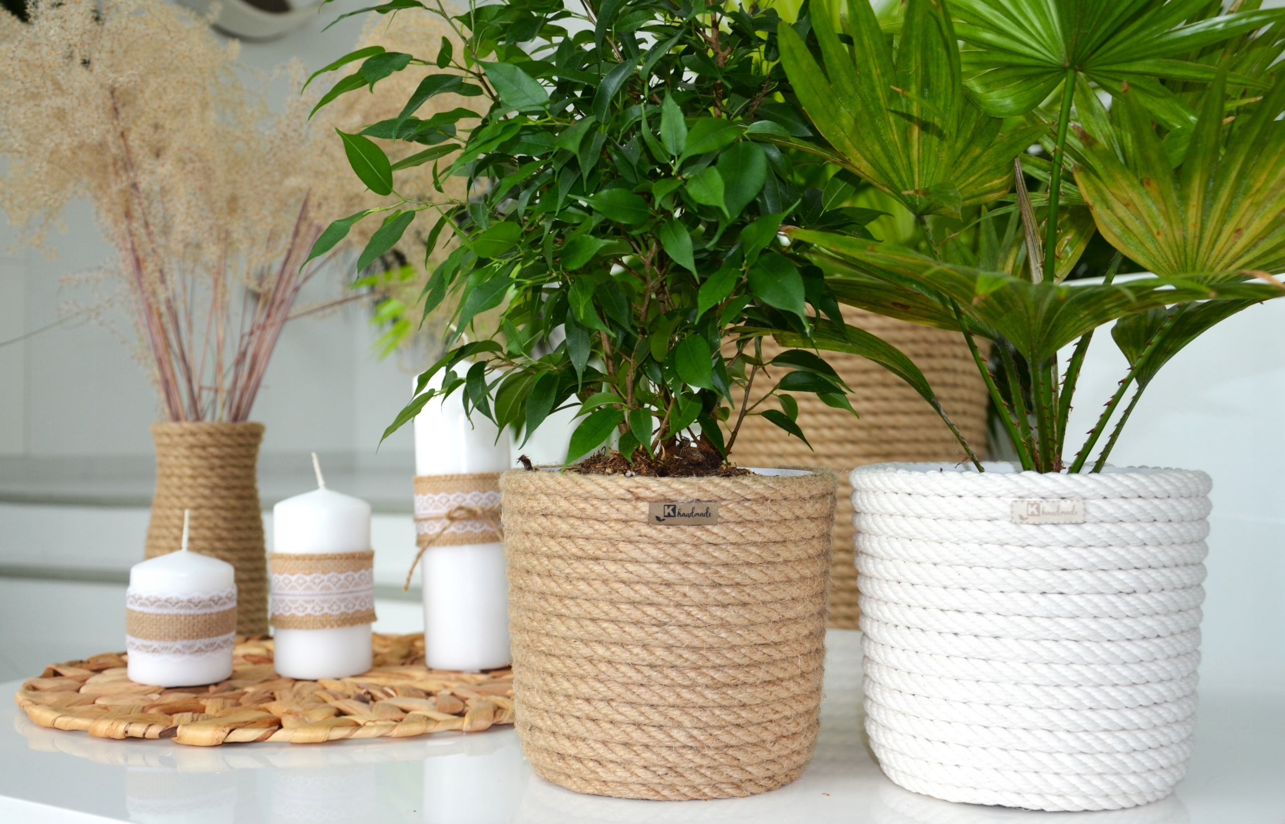 Doniczki z juty sznurka trawy osłonki koszyk 23 Kształt okrągły