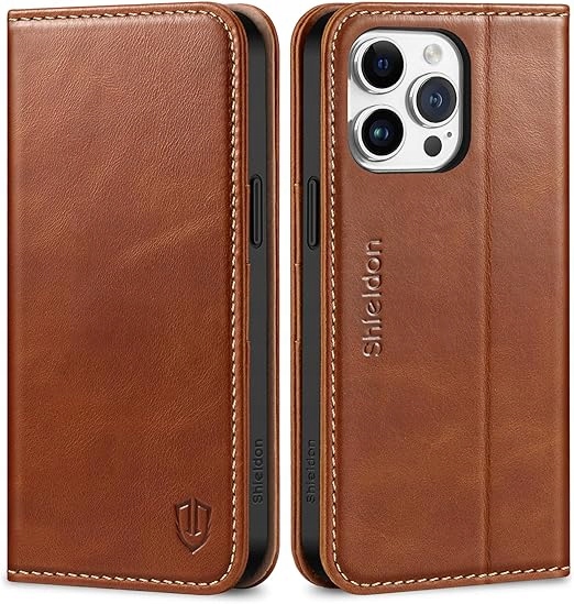 Flipové pouzdro Shieldon pro Apple iPhone 15 Pro Max, hnědé