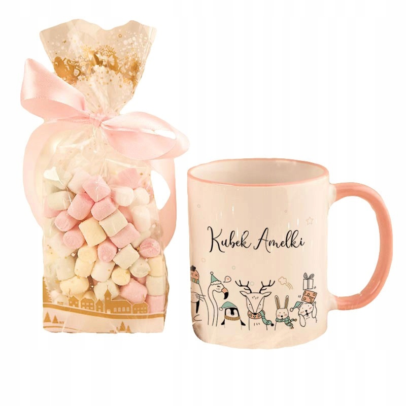 

Kubek Świąteczny Prezent+pianki Marshmallow Imię