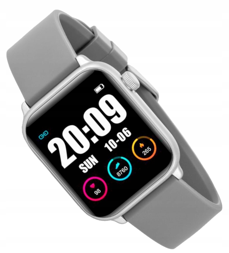 Prostokątny smartwatch na szarym pasku silikonowym Rubicon RNCE56 35mm