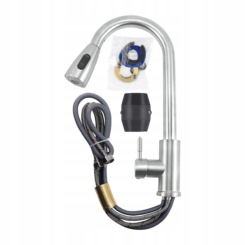 BATERIA KUCHENNA Z WYCIĄGANĄ WYLEWKĄ ZLEW KRAN KOLOR SREBNY Kod producenta BT-bk